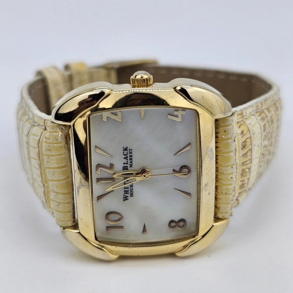 White House Black Market Women's Watch 34MM White Dial Leather Bands New Battery